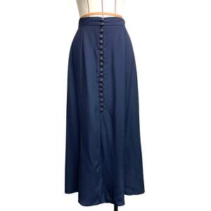 Vintage Stage Womens Blue Button Front Flowy High Waist Skirt